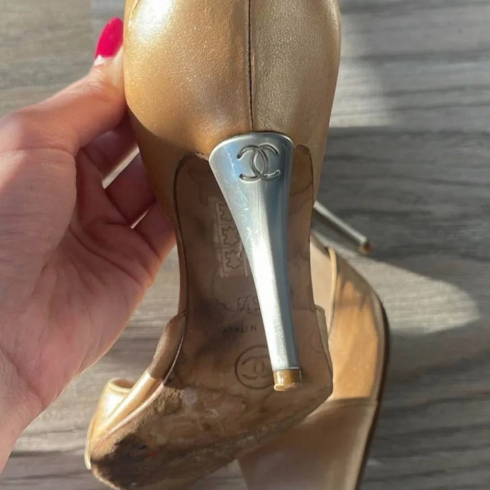 CHANEL Women's Gold Leather Heels - Picture 3 of 3